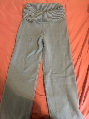 Fashion Nova light blue knit wide-leg pants and hoodie